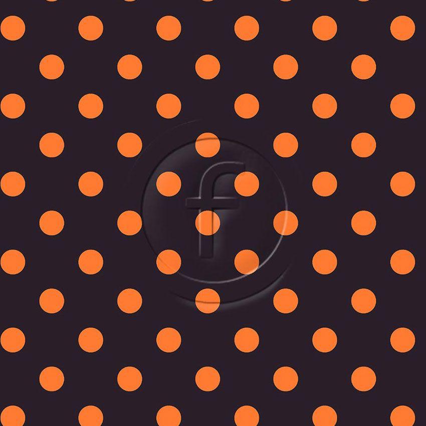 Polka Dot 20Mm Fluorescent Orange Black, Spotted Printed Stretch Fabric