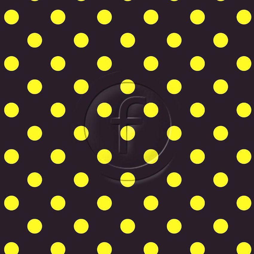 Polka Dot 20Mm Fluorescent Yellow Black, Spotted Printed Stretch Fabric