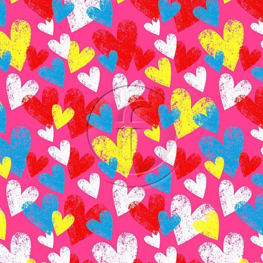 Textured Hearts Pink Multicolour, Fluorescent Printed Stretch Fabric