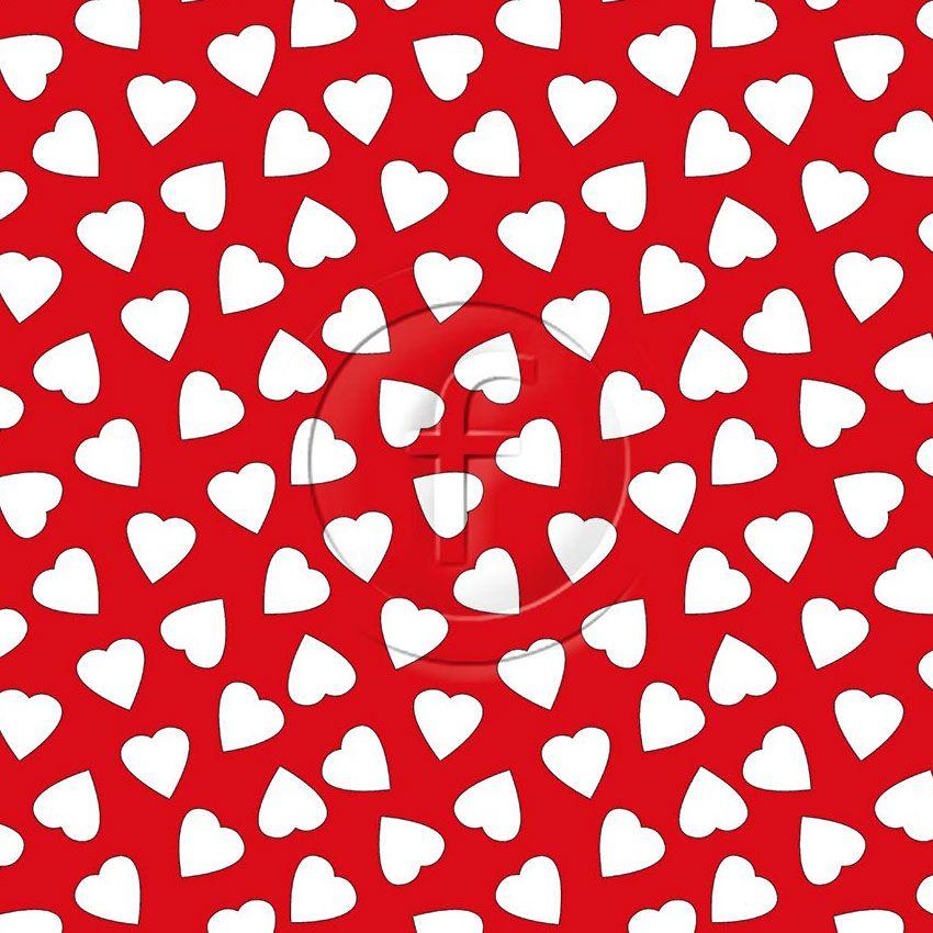 Love Hearts White On Red Printed Stretch Fabric