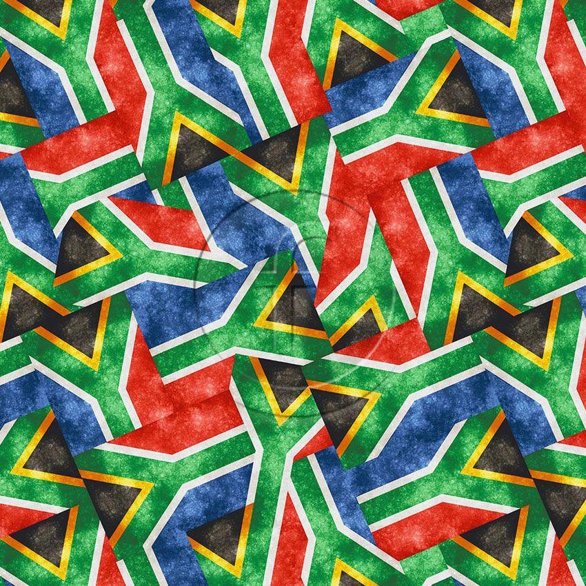 Team South Africa, Flag Printed Stretch Fabric: Blue/Green/Red