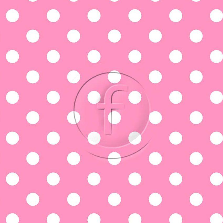 Polka Dot White On Barbie Pink, Spotted Printed Stretch Fabric