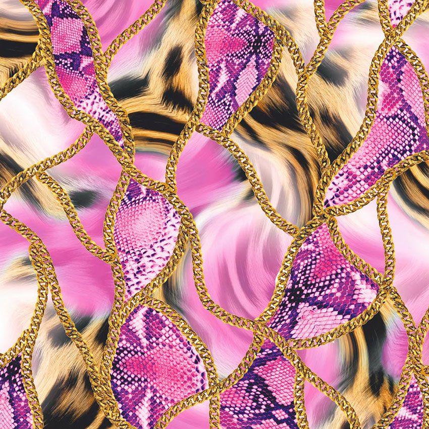 Animal Chain Pink Printed Stretch Fabric