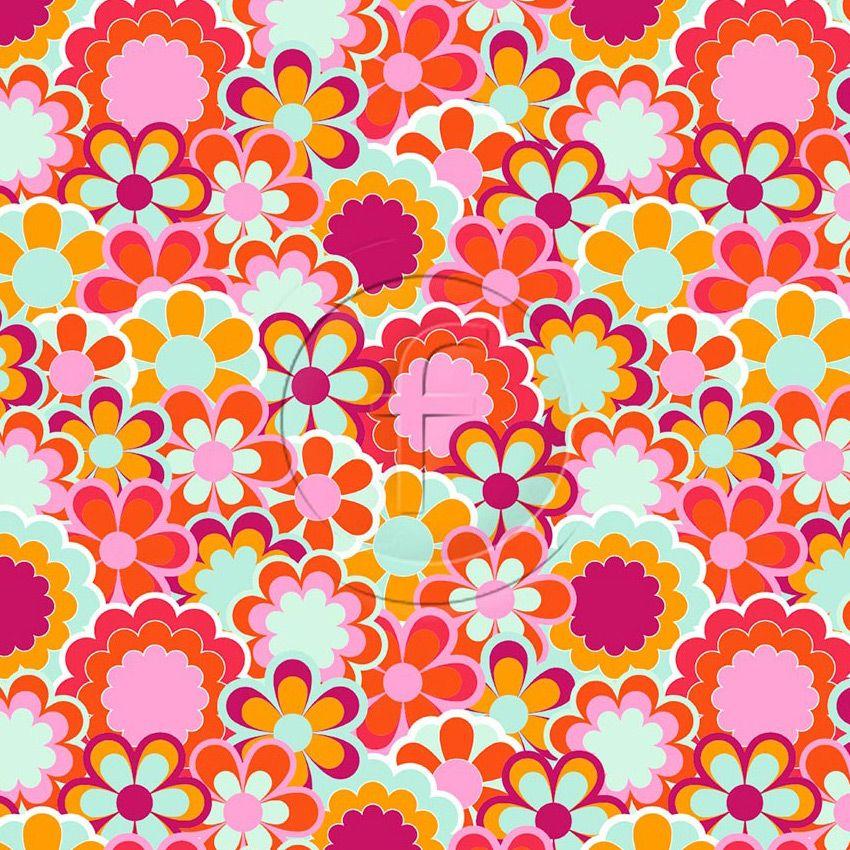 PowerPuff, Floral Printed Stretch Fabric: Orange/Pink
