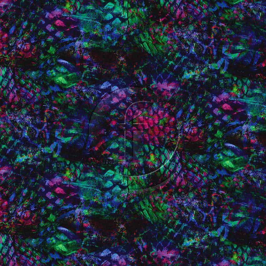 Snakebite, Animal, Textured Printed Stretch Fabric: Blue/Green/Pink