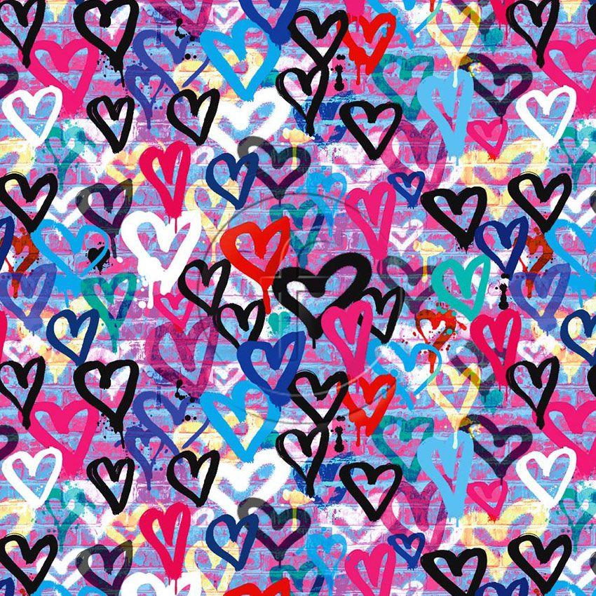 Crush, Hearts, Street Style Printed Stretch Fabric: Multicolour/Pink/Purple
