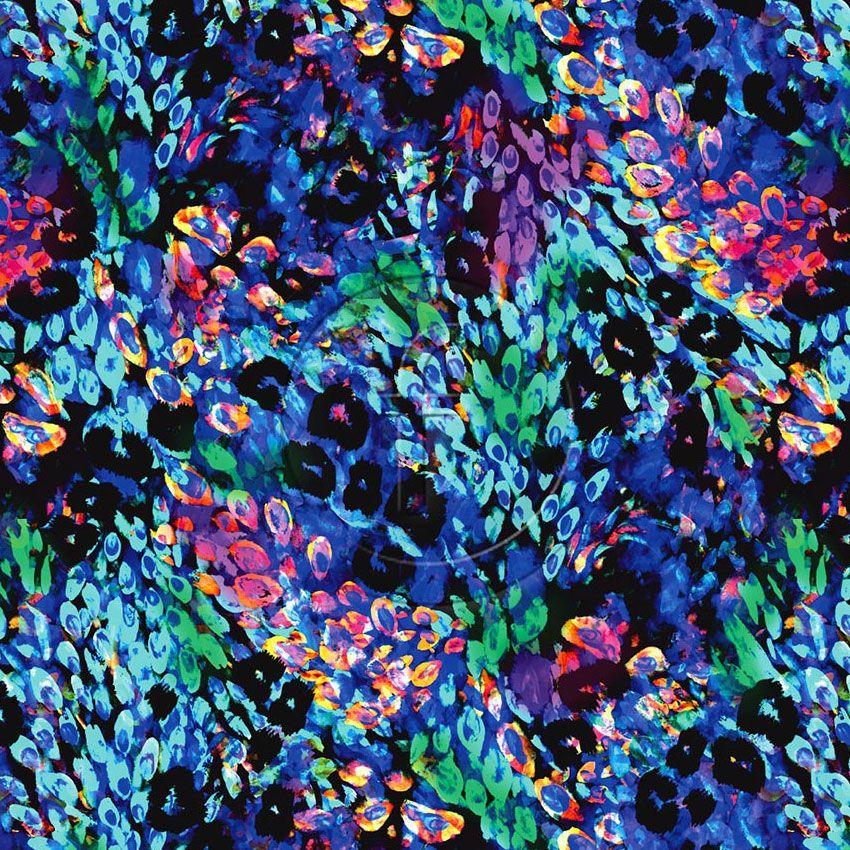 Leopard Blossom, Abstract, Textured Printed Stretch Fabric: Blue/Multicolour