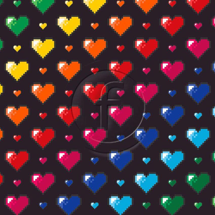 Pixel Heart Multicolour, Rainbow, Cartoon, Hearts Scalable Stretch Fabric