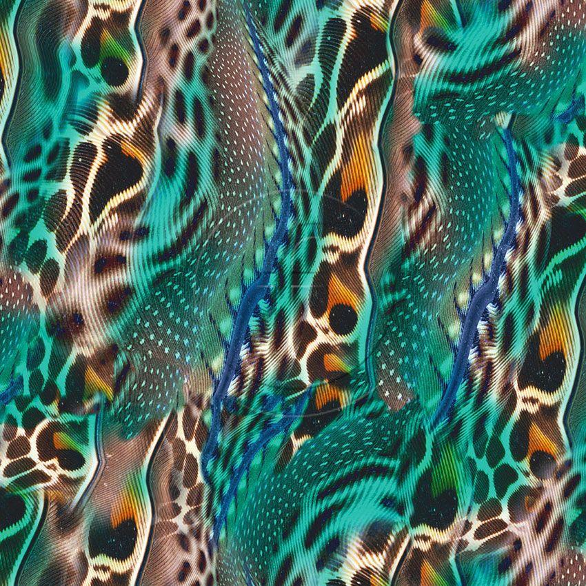 Feather Skin Green, Tribal, Animal Scalable Stretch Fabric