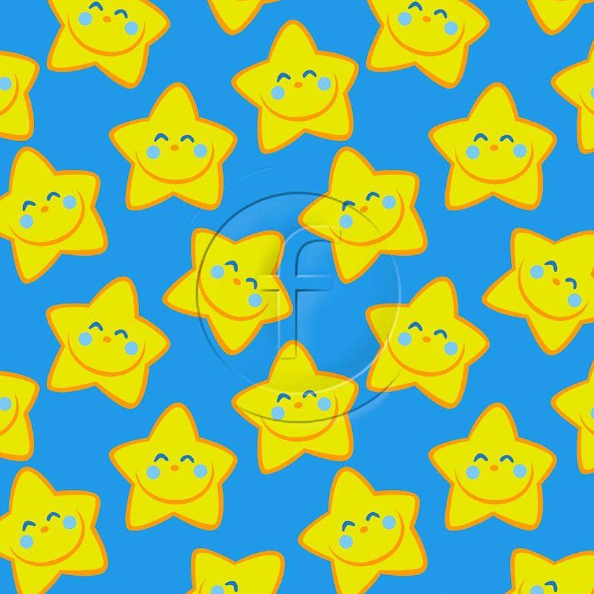 Smiley Star Blue, Starred, Cartoon Scalable Stretch Fabric