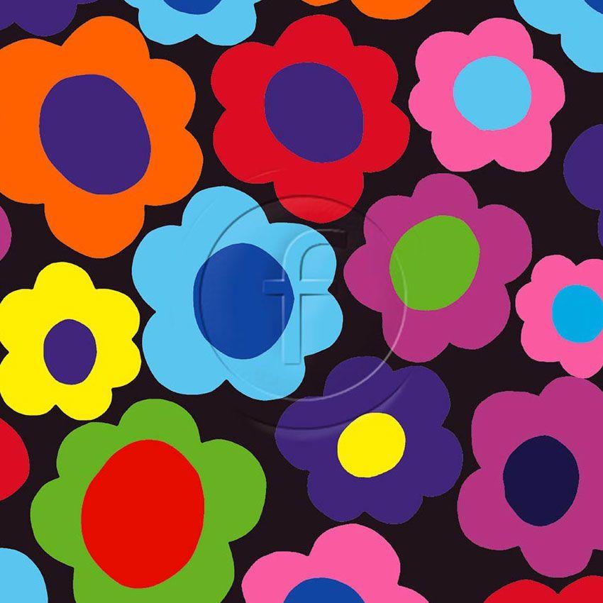 Retro Floral / Flower Power Stretch Fabric- Colourme Custom Colours