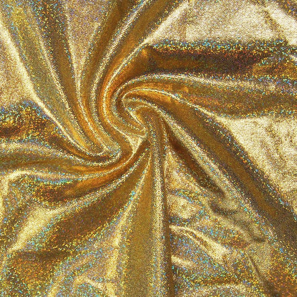 Gold Hologram Foil Effect Shine Stretch Fabric (Gold/Gold)