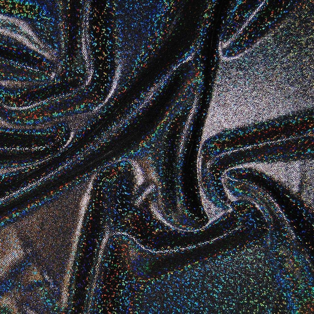 Ebony Hologram Foil Effect Shine Stretch Fabric (Black/Black)