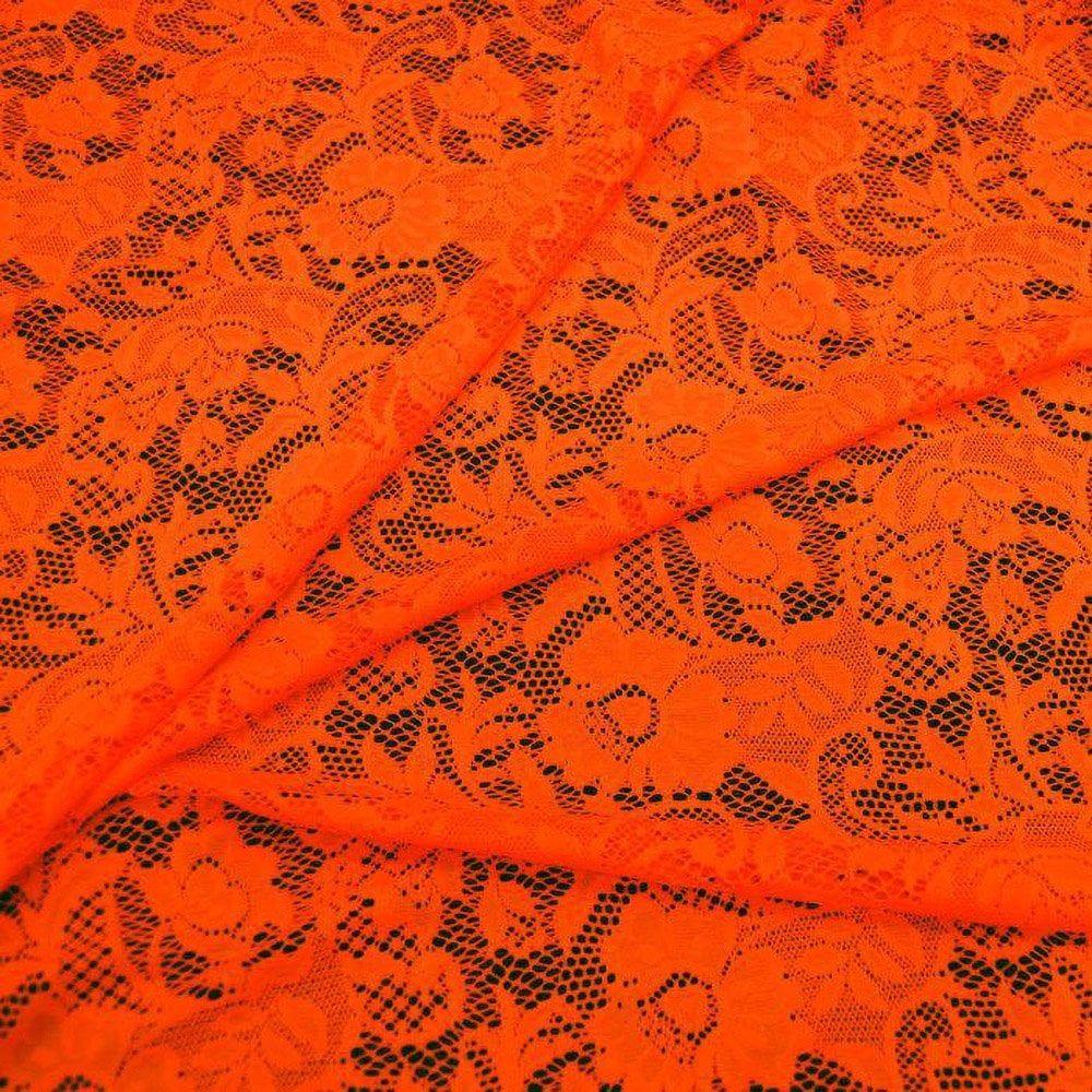 Allover Floral Stretch Lace Orange
