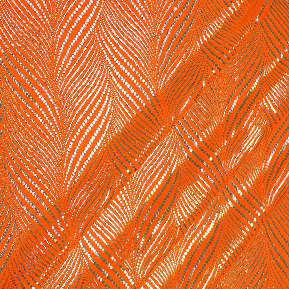 Silver Fanfare Foil On Hot Orange Matt Nylon Stretch Lycra