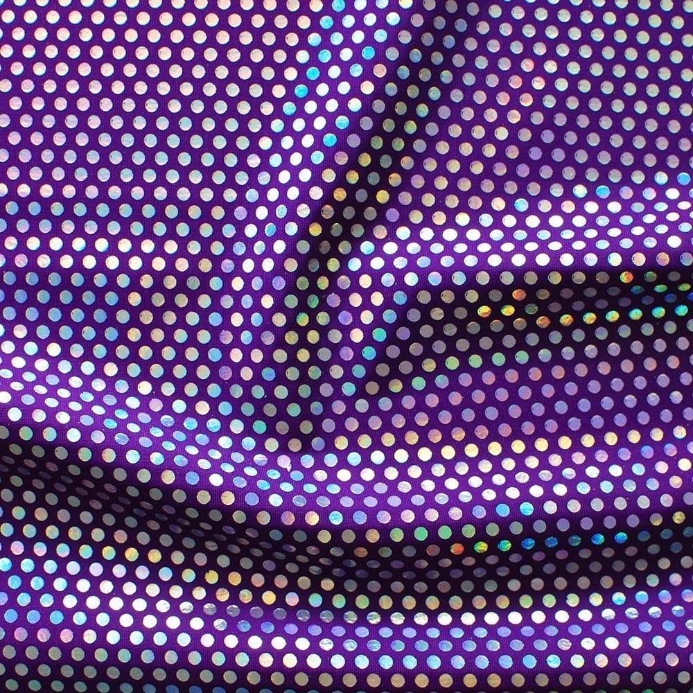 Silver Lazer Mini Sequin Foil On Purple Matt Nylon Stretch Lycra
