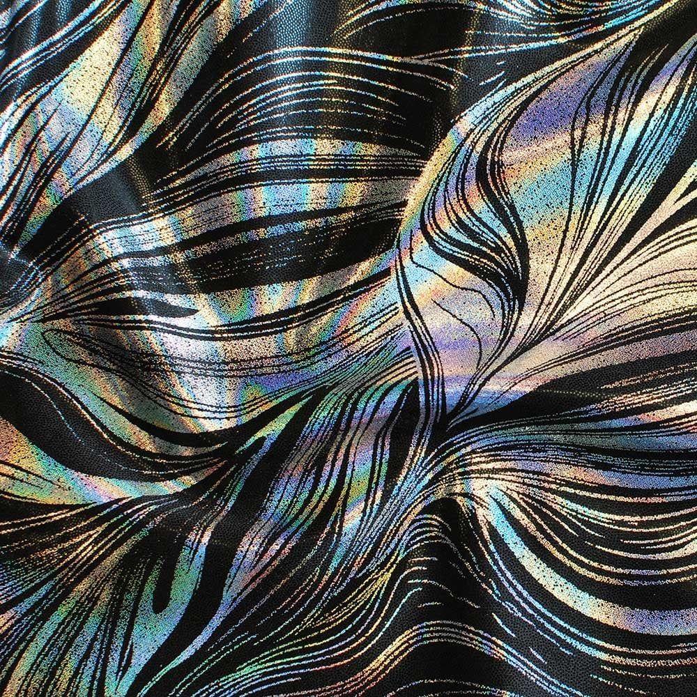 Twirl Lazer Ebony - Fancy Foiled Stretch Fabric
