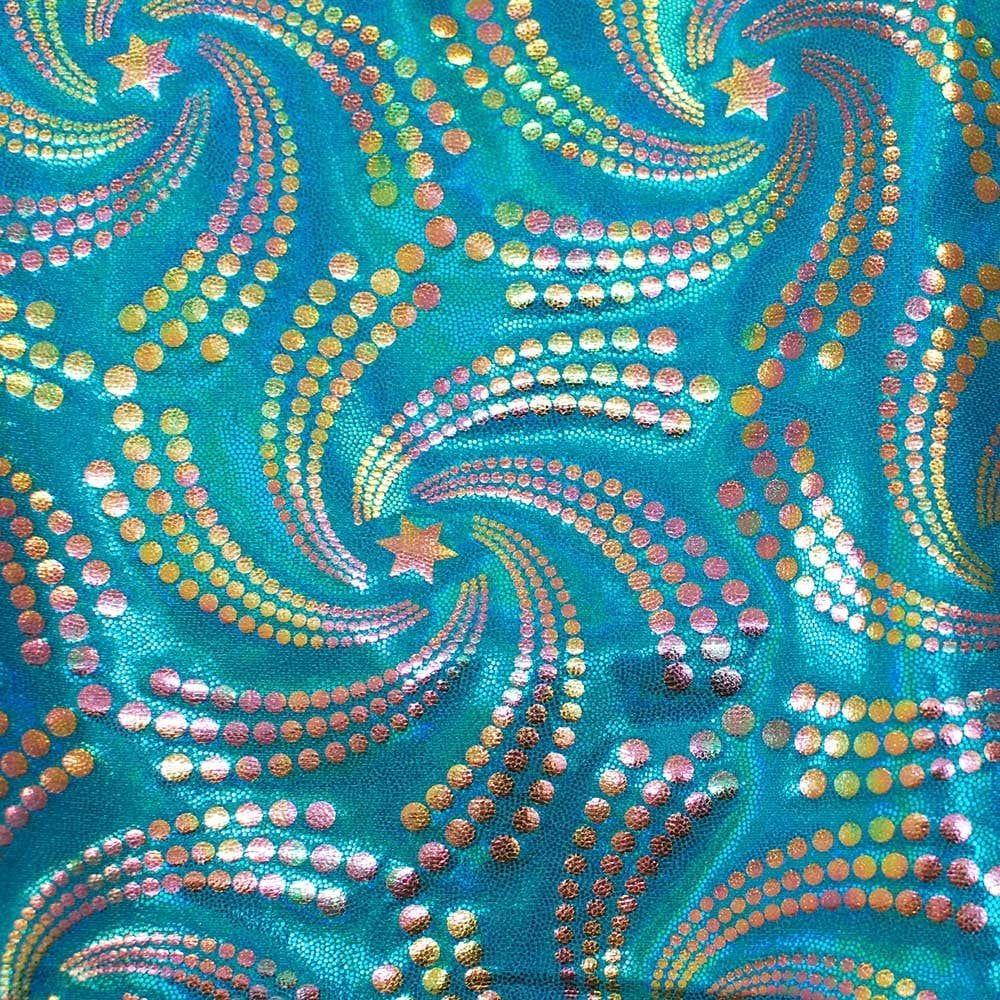 Asteroid Lazer Turquoise - Fancy Foiled Stretch Fabric