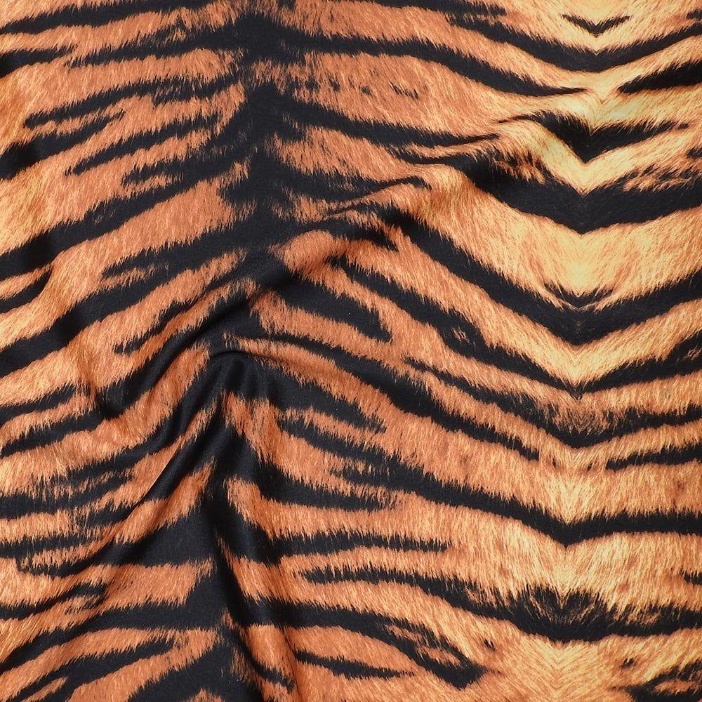Siberian Tiger - Paper Transfer Print, Animal Printed Stretch Fabric: Brown/Neutral