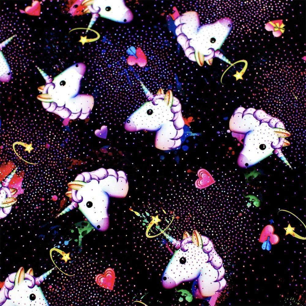 Unicorn Hearts & Cerise Hologram Stardust - Foiled Print on Flex