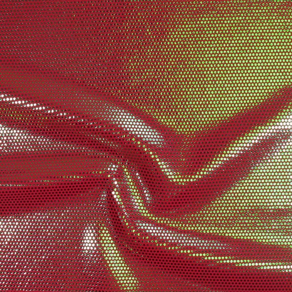 Mz 1004 Green Zitto Foil On Red Shiny Nylon Stretch Lycra 