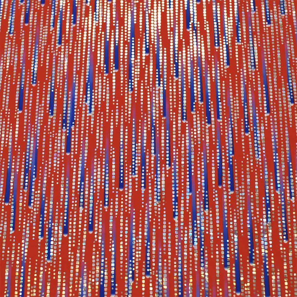 Cascade Blue On Red & Silver Hologram Matrix - Foiled Print on Flex