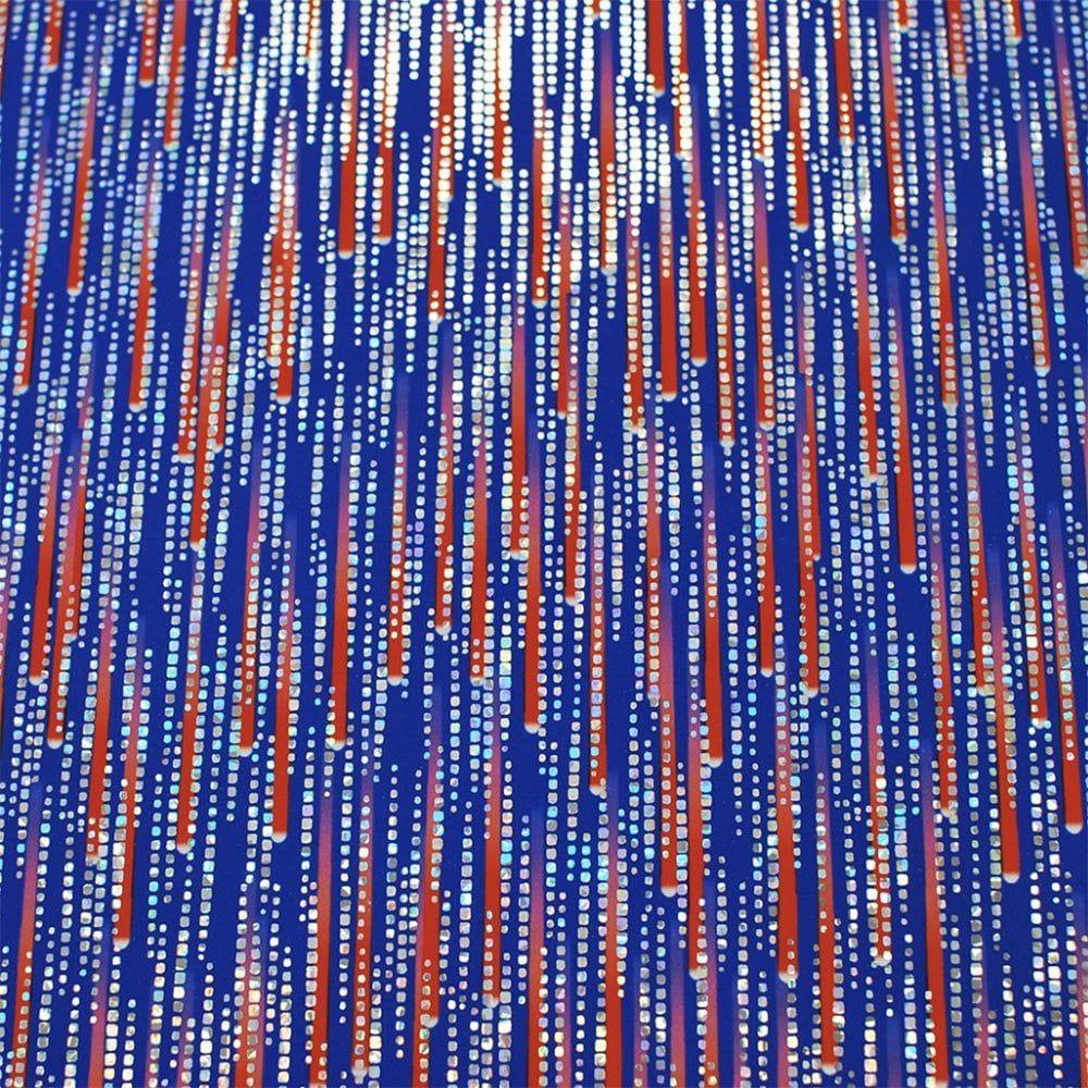 Cascade Red On Blue & Silver Hologram Matrix - Foiled Print on Flex