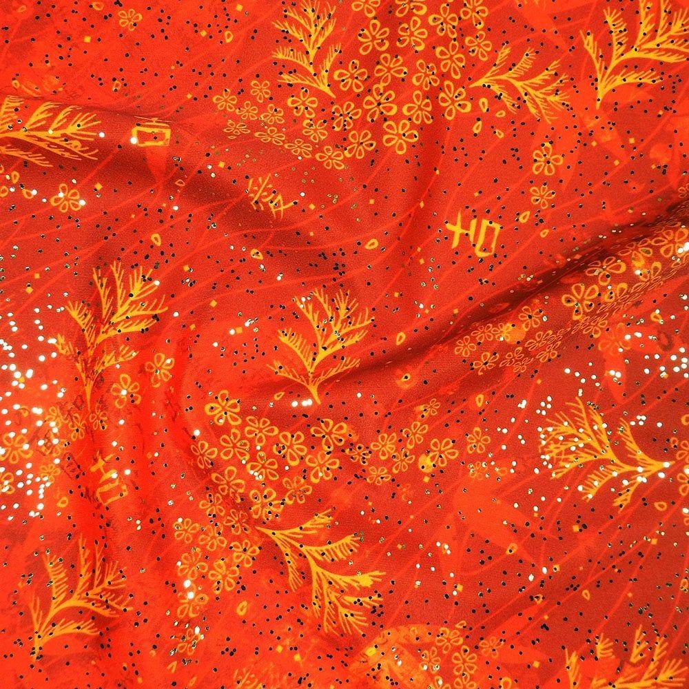 Kyoto Leaf Red & Gold Galaxy - Foiled Print on Flex
