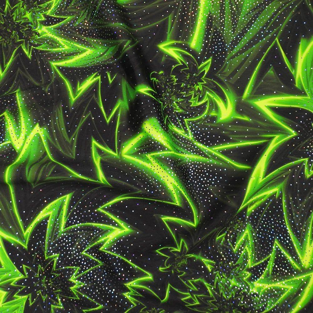 Jet Green & Silver Hologram Stardust - Foiled Print on Flex