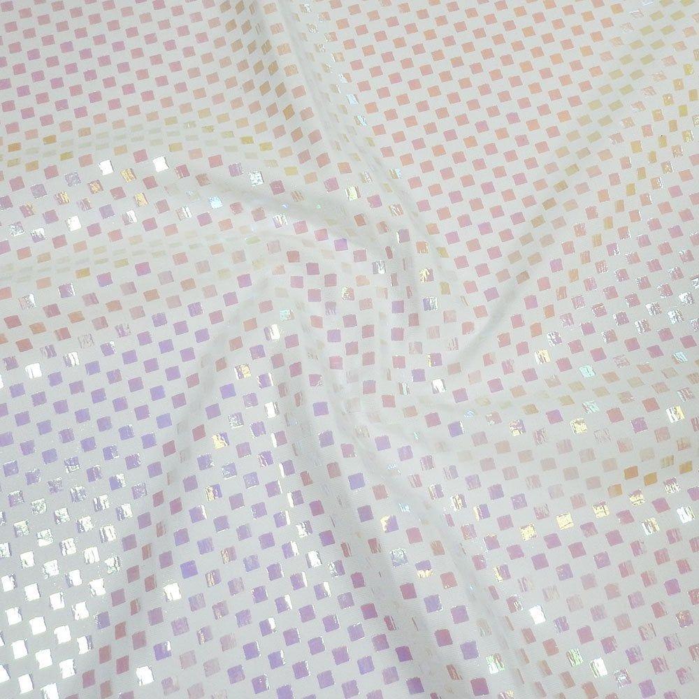 Pearl Lazer Chequers Foil On White Matt Nylon Stretch Lycra