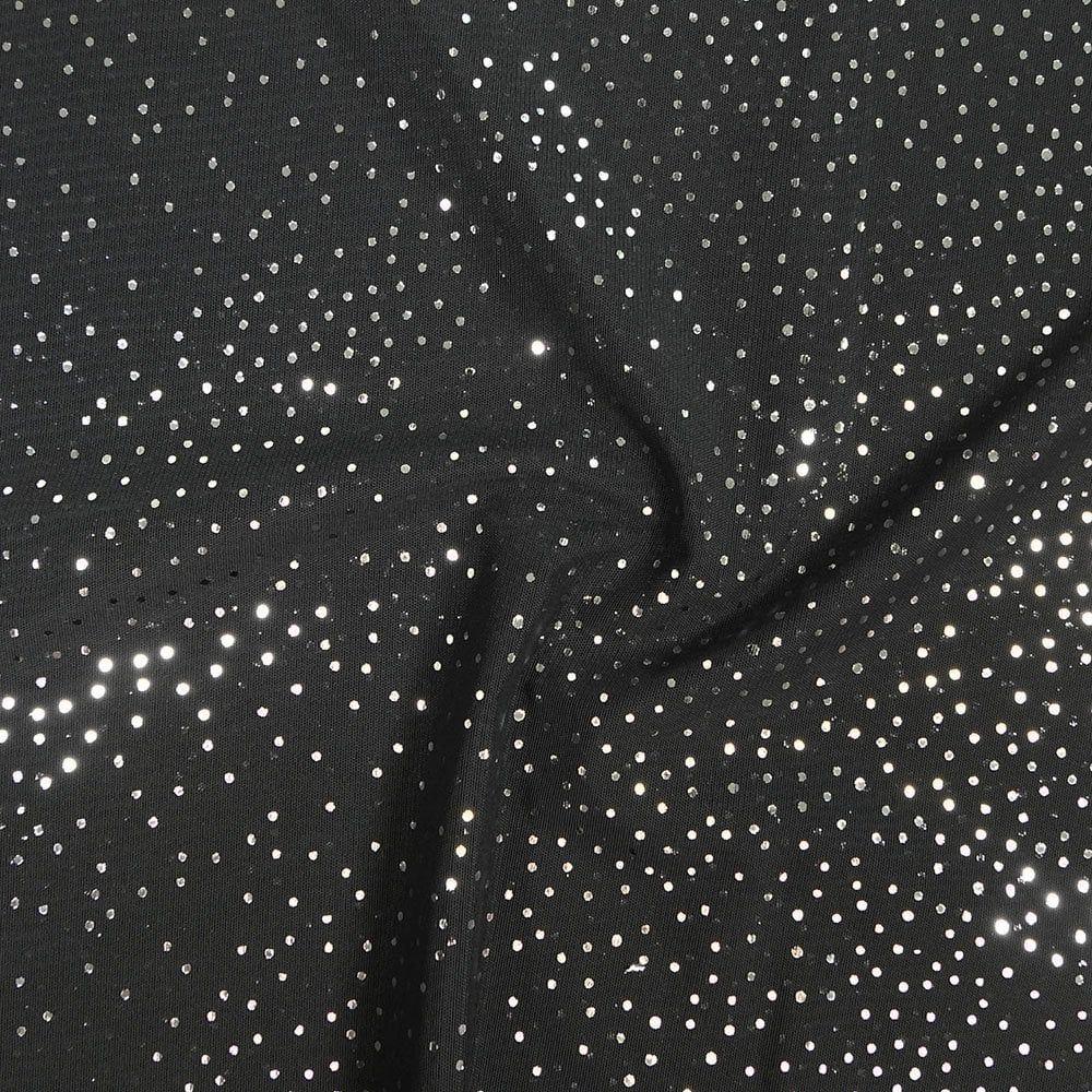 Silver Twinkle Foil On Alicante Stretch Fabric, Black