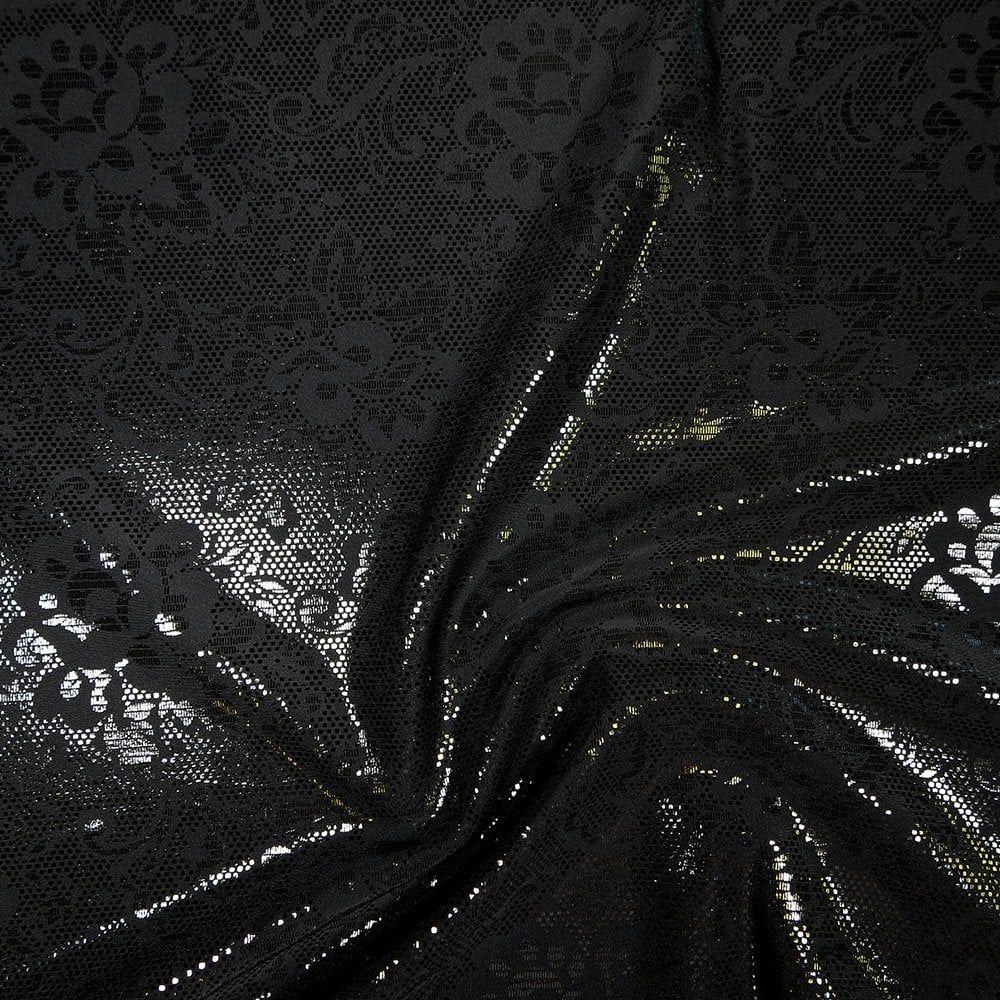 Black Lace Foil On Black Matt Nylon Stretch Lycra