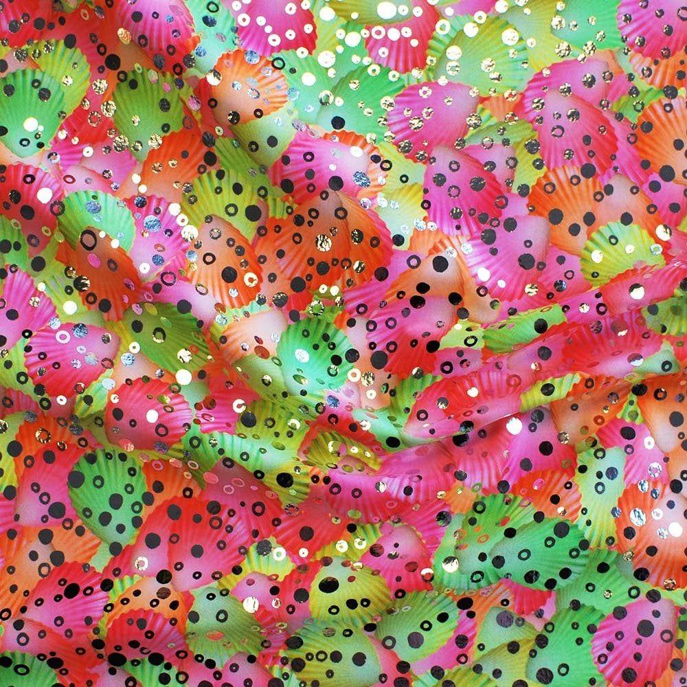 Seychelles Coral Pink & Silver Bubbles - Foiled Print on Flex