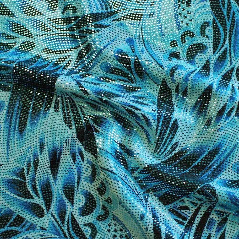 Zaire Aqua & Aqua Swirl - Foiled Print on Flex