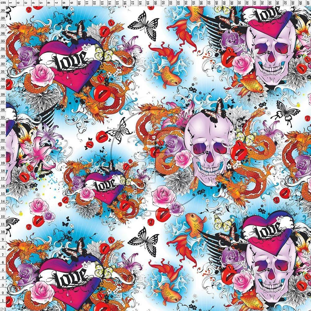 Skulls & Roses & Silver Solder - Foiled Print on Flex