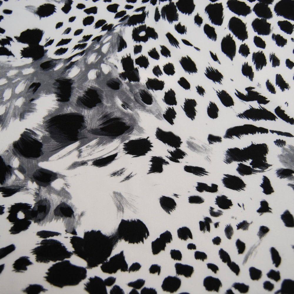 Snowcat - Paper Transfer Print, Animal Printed Stretch Fabric: Black/White