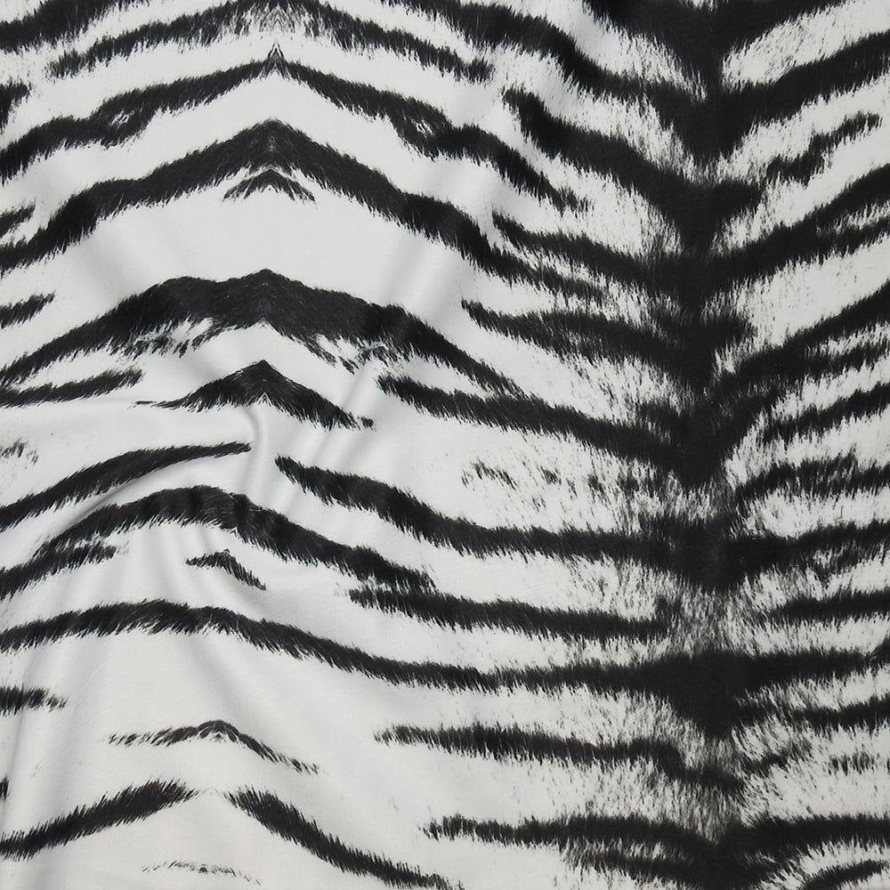 B&W Tiger - Paper Transfer Print, Animal Printed Stretch Fabric: Black/White