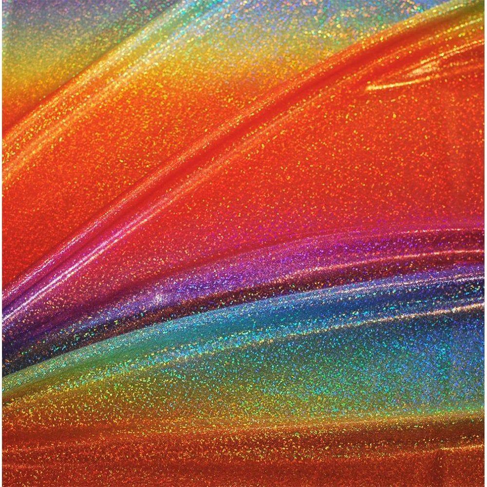 Ombre Rainbow Multi On Hkm2007 Silver Hologram (Poly) Shine - Foil Printed Stretch Fabric 