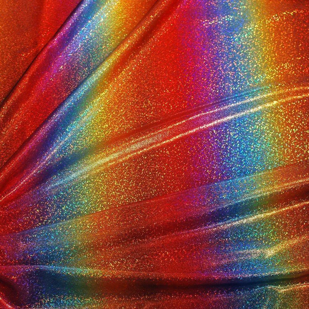 Cirrus Rainbow On Hkm2007 Silver Hologram (Poly) Shine - Foiled Printed Stretch Fabric