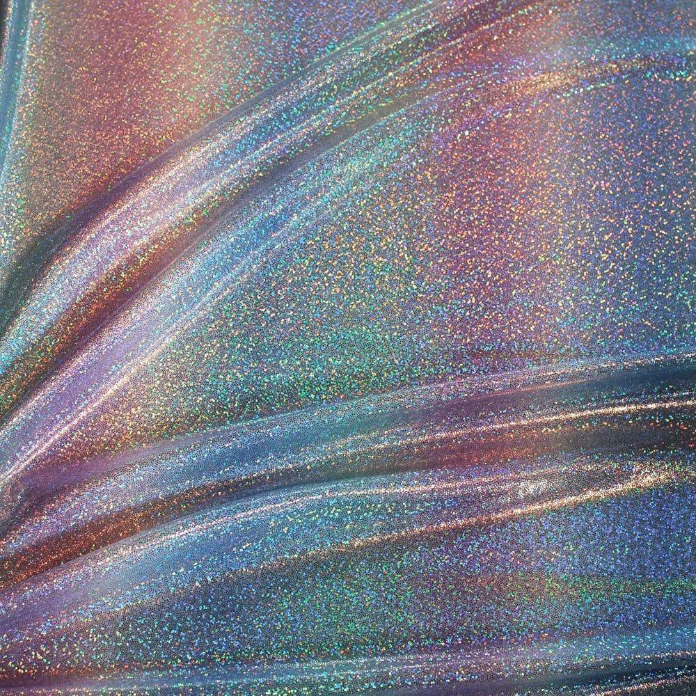 Cirrus Pink Blue On Hkm2007 Silver Hologram (Poly) Shine - Foiled Printed Stretch Fabric