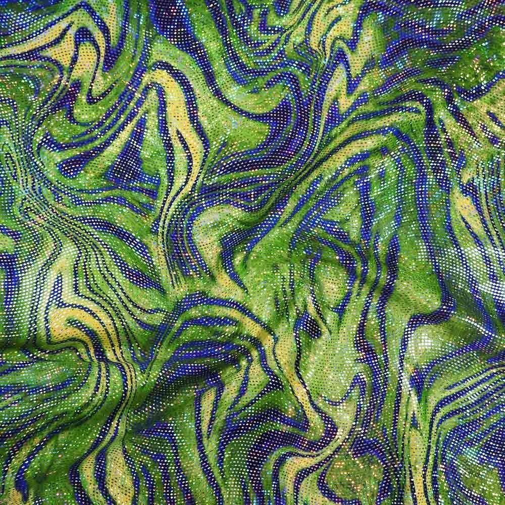 Avantgarde Green & Silver Hologram Swirl - Foiled Print on Flex