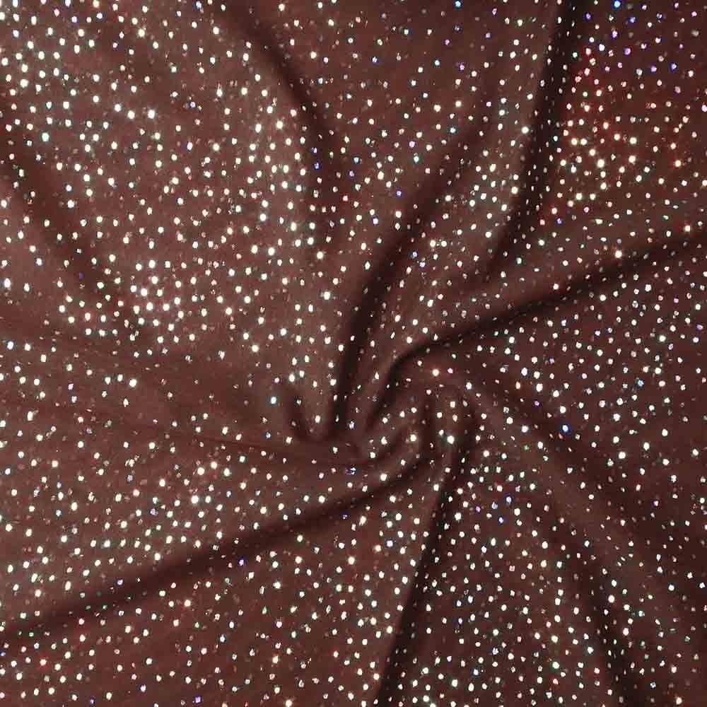 Silver Hologram Twinkle Foil On Alicante Stretch Net, Chocolate