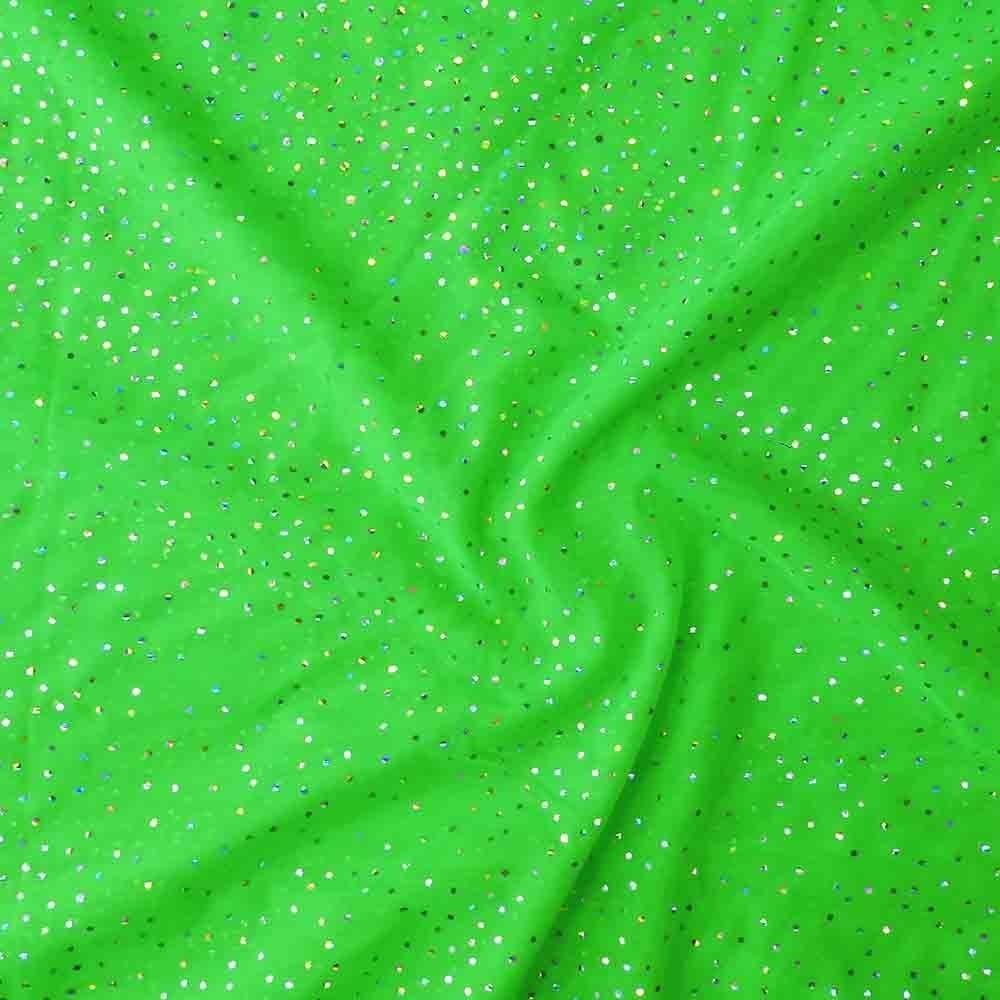 Silver Hologram Twinkle Foil On Alicante Stretch Net, Acid Green