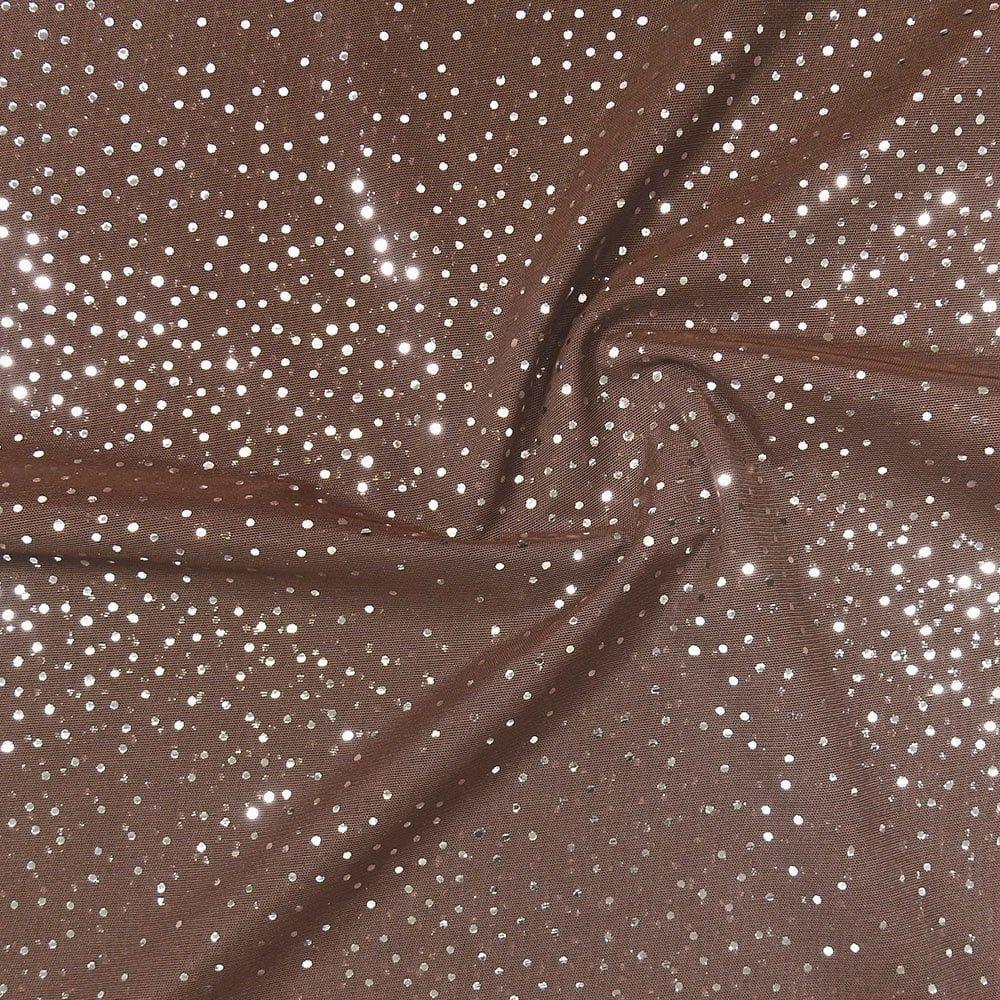 Silver Twinkle Foil On Alicante Stretch Net, Chocolate