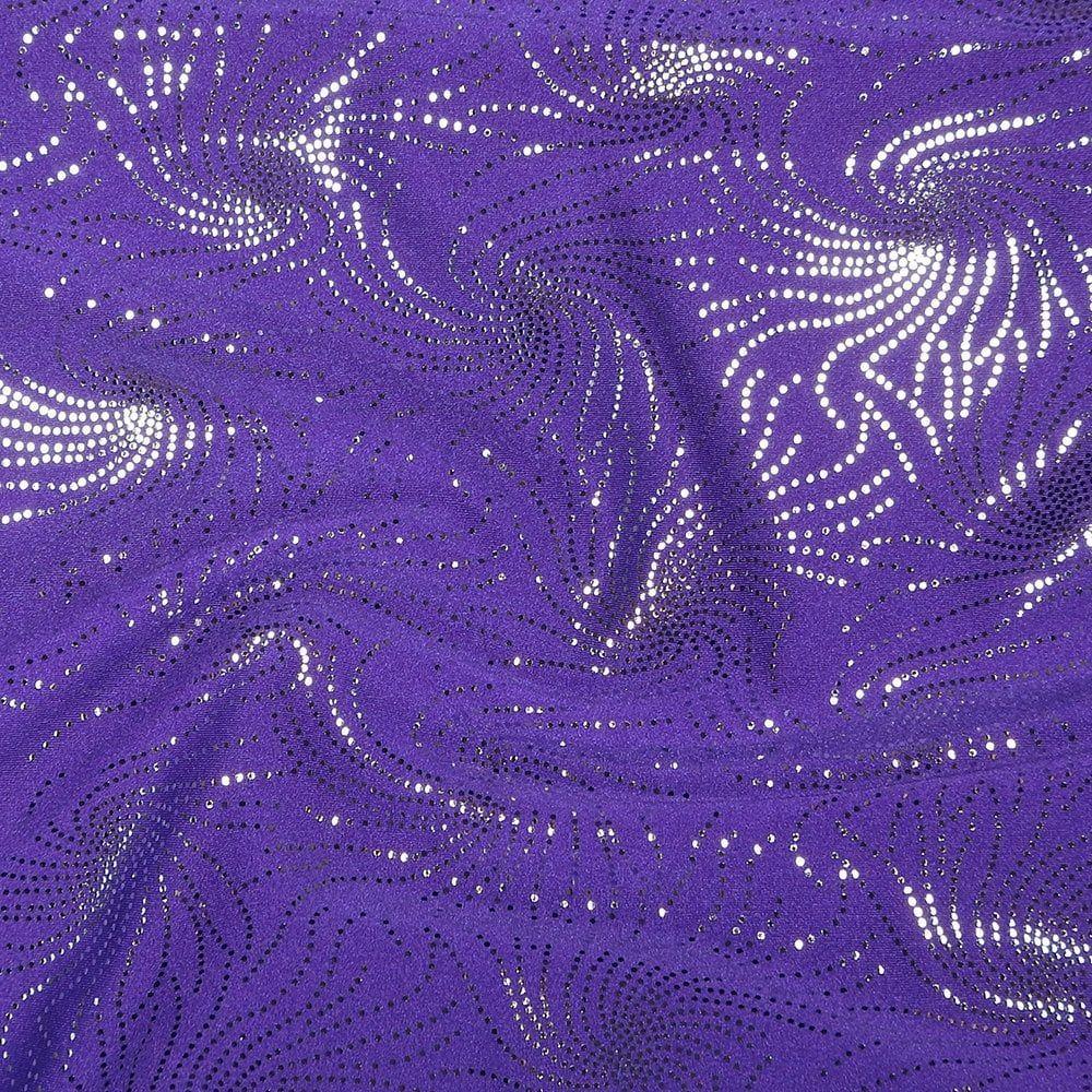 Clearance - Silver Firework Foil On Purple Shiny Stretch Nylon