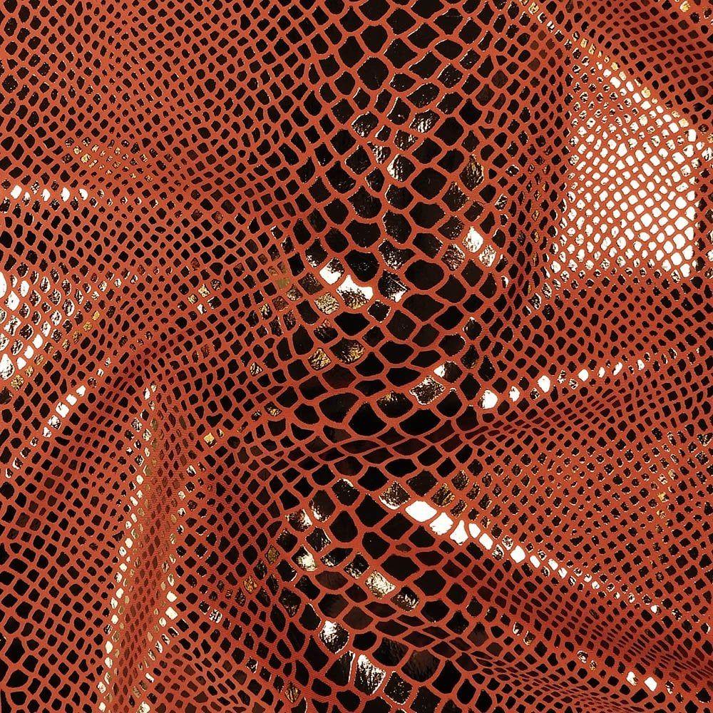 Bronze Metallic Snake Foil On Morrocco Life Recycled Stretch Nylon Fabric