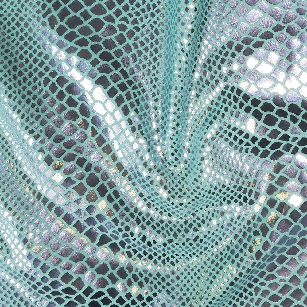 Lilac Metallic Snake Foil On Minty Life Recycled Stretch Nylon Fabric