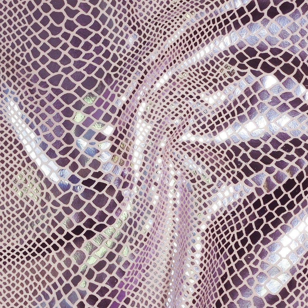 Lilac Metallic Snake Foil On Dreamland Life Recycled Stretch Nylon Fabric