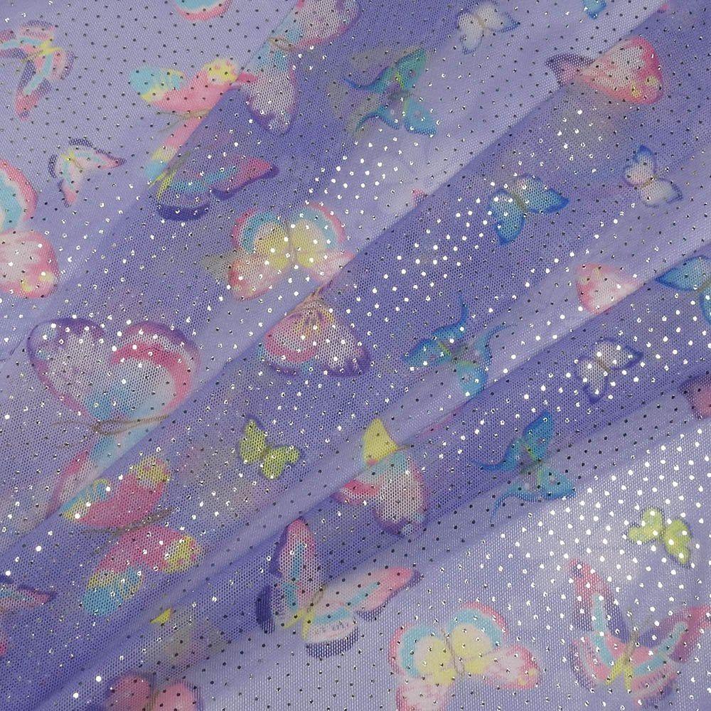 Pastel Butterfly Lilac On Glint - Printed Foiled Net
