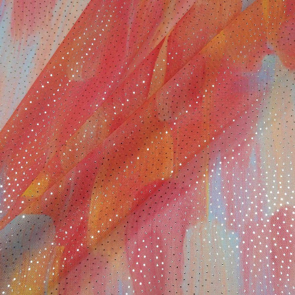 Brushstroke Coral On Glint - Printed Foiled Net